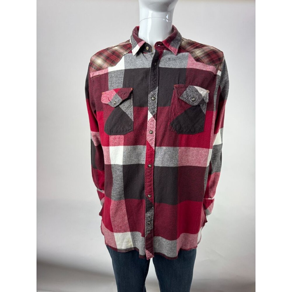 Niico Mens XL Plaid Button-Up Shirt Red Black Gray Flannel Long Sleeve Western S